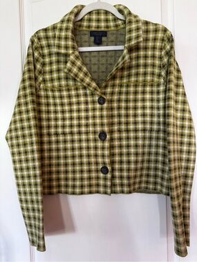 Rachel Comey Yellow Green Plaid Button-Front Shirt Jacket